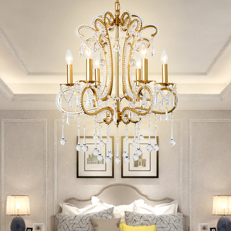 Vintage Crystal and Metal 6-Light Pendant for Bedroom with Gold Finish