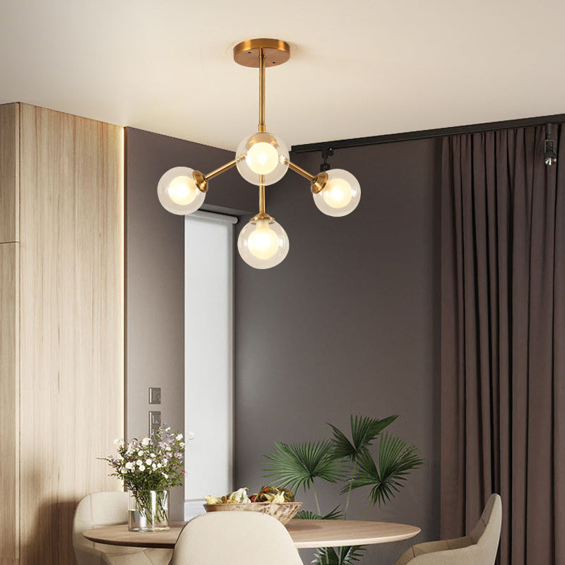 Sleek Metal Chandelier with Clear Glass Shades - Modern Sputnik Style Lighting for Bedroom - Available in 4/7/10 Light Options