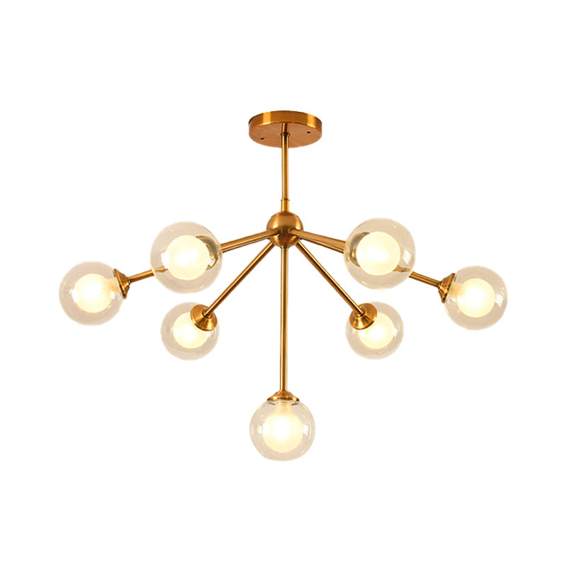 Sleek Metal Chandelier with Clear Glass Shades - Modern Sputnik Style Lighting for Bedroom - Available in 4/7/10 Light Options