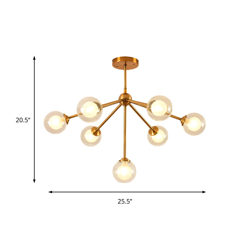 Sleek Metal Chandelier with Clear Glass Shades - Modern Sputnik Style Lighting for Bedroom - Available in 4/7/10 Light Options