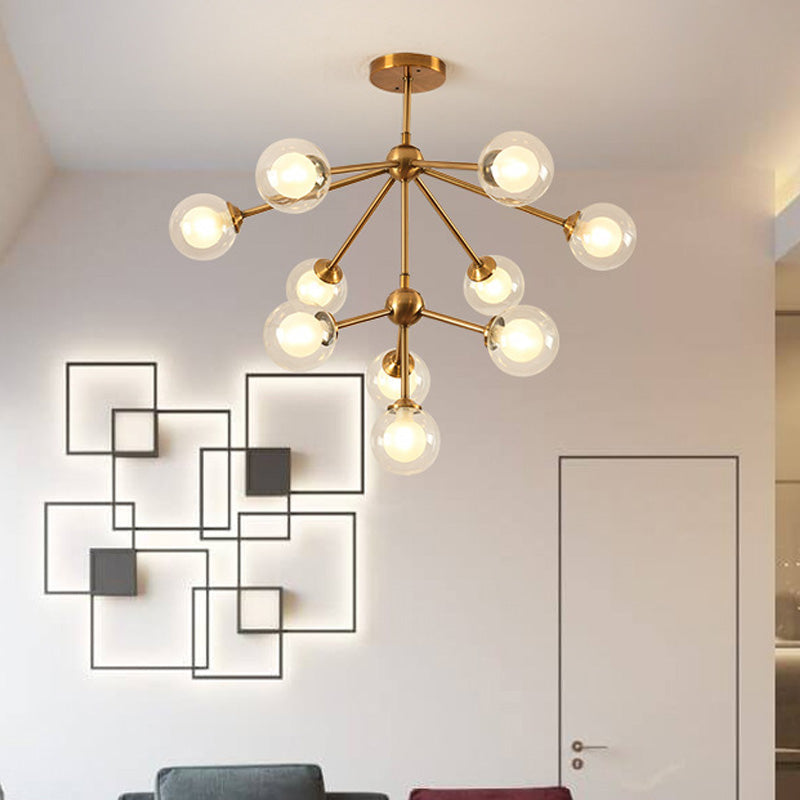 Sleek Metal Chandelier with Clear Glass Shades - Modern Sputnik Style Lighting for Bedroom - Available in 4/7/10 Light Options