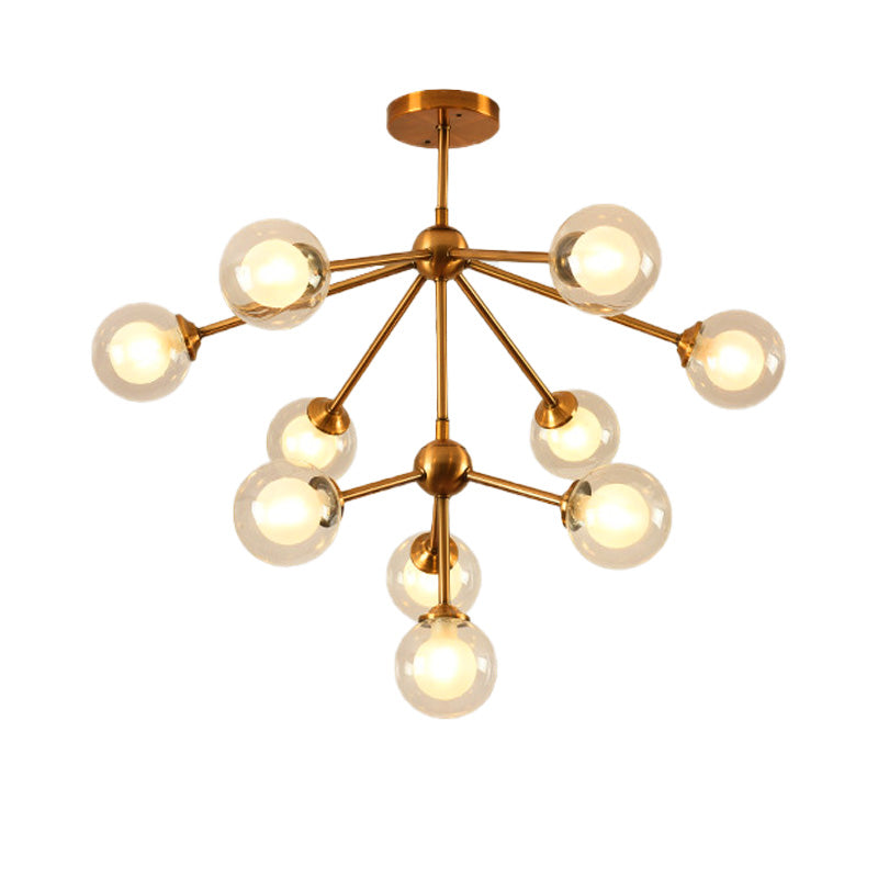 Sleek Metal Chandelier with Clear Glass Shades - Modern Sputnik Style Lighting for Bedroom - Available in 4/7/10 Light Options