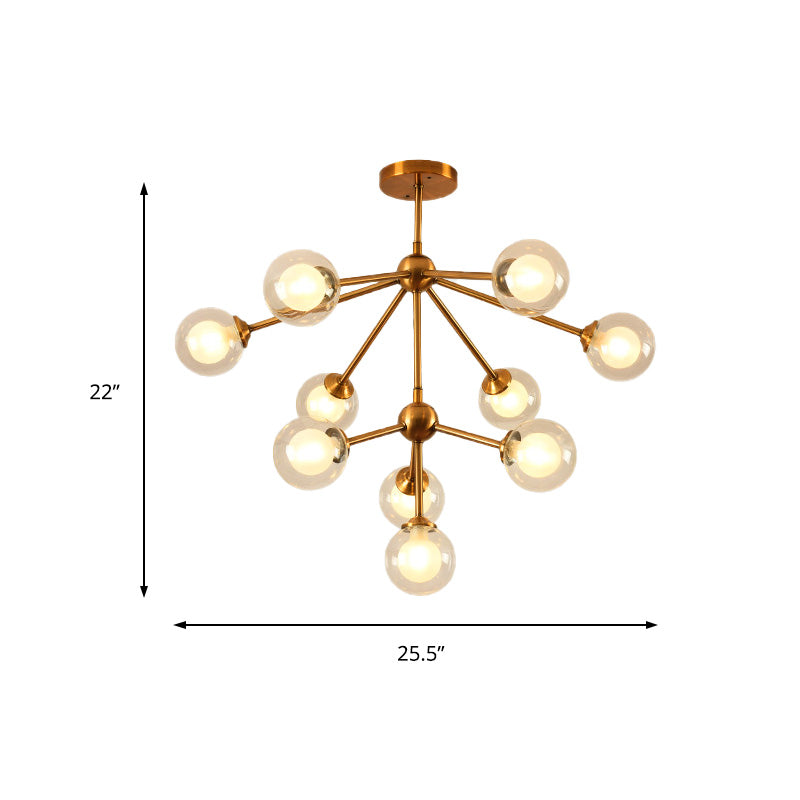 Sleek Metal Chandelier with Clear Glass Shades - Modern Sputnik Style Lighting for Bedroom - Available in 4/7/10 Light Options