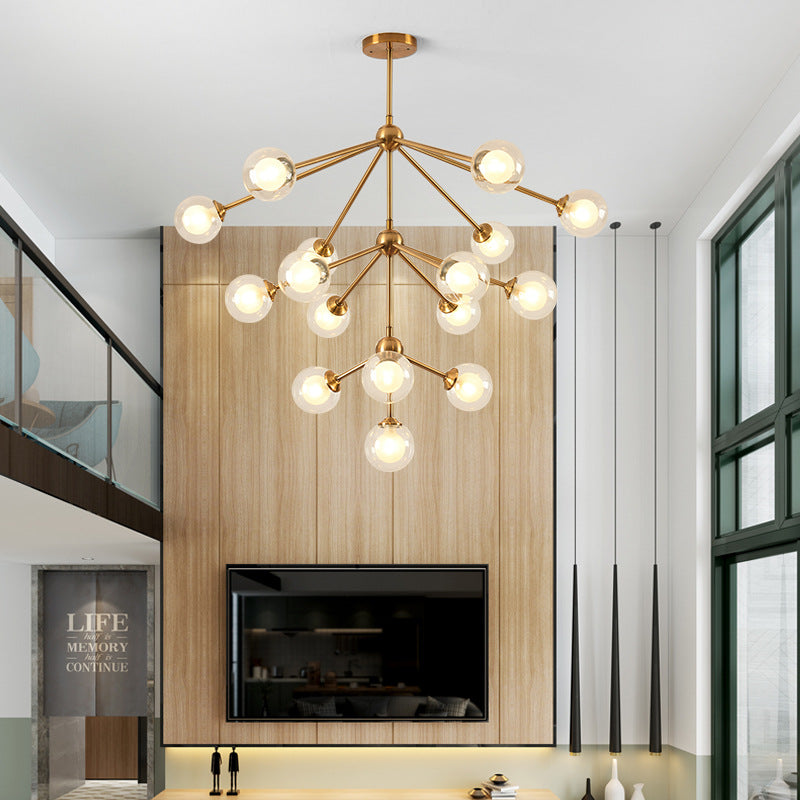 Sleek Metal Chandelier with Clear Glass Shades - Modern Sputnik Style Lighting for Bedroom - Available in 4/7/10 Light Options