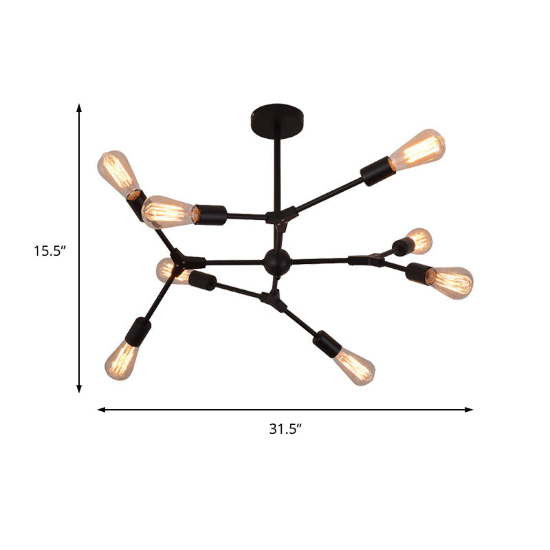 Modern Bedroom Chandelier With Sputnik Metal Shade And Bare Bulb: 6/8/9 Light Hanging Fixture