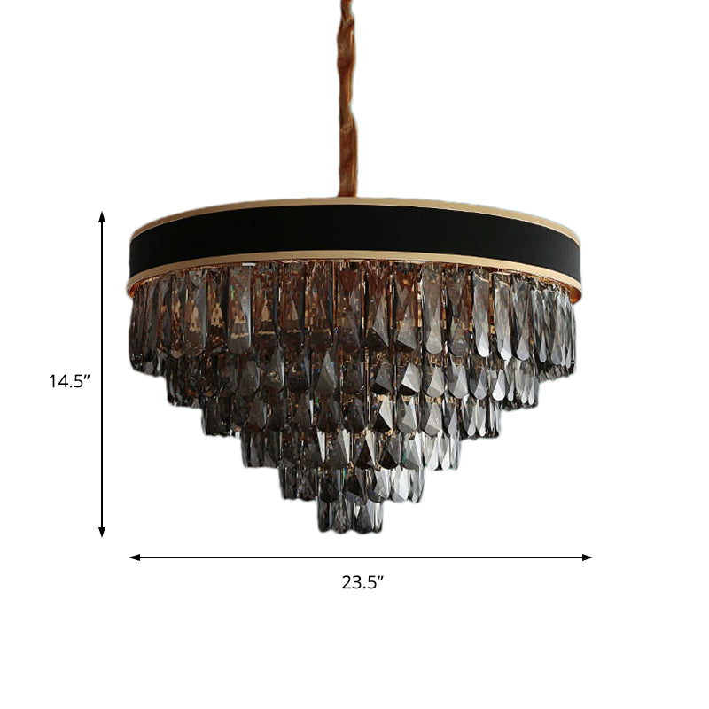 Smoke Grey Layered Chandelier - Modern Crystal Lighting with 9/12 Hanging Lights