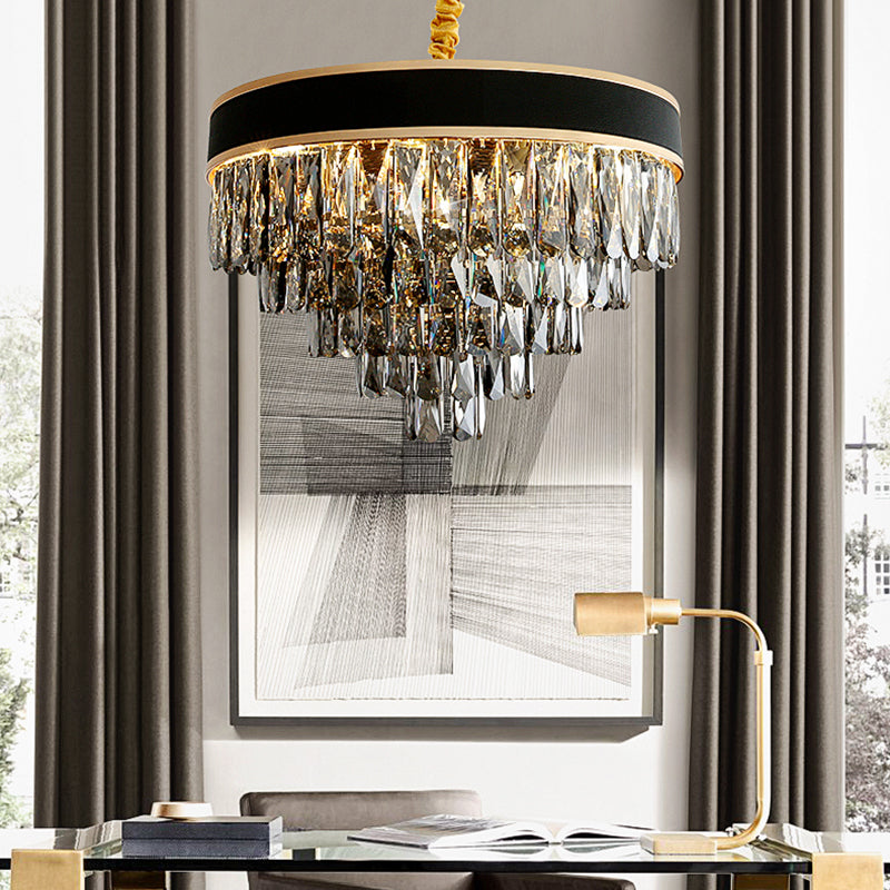 Smoke Grey Layered Chandelier - Modern Crystal Lighting with 9/12 Hanging Lights