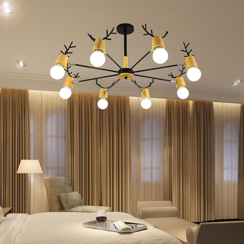 Sputnik Metal Chandelier - Modern Ceiling Hang Fixture With Bare Bulb For Bedroom 3/6/8 Lights