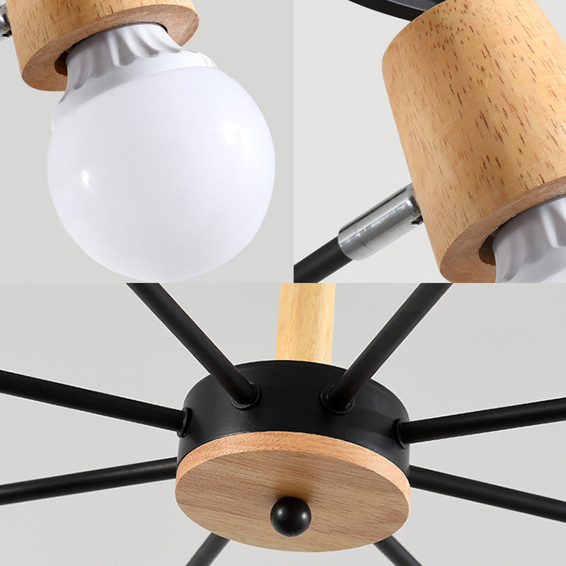 Sputnik Metal Chandelier - Modern Ceiling Hang Fixture With Bare Bulb For Bedroom 3/6/8 Lights
