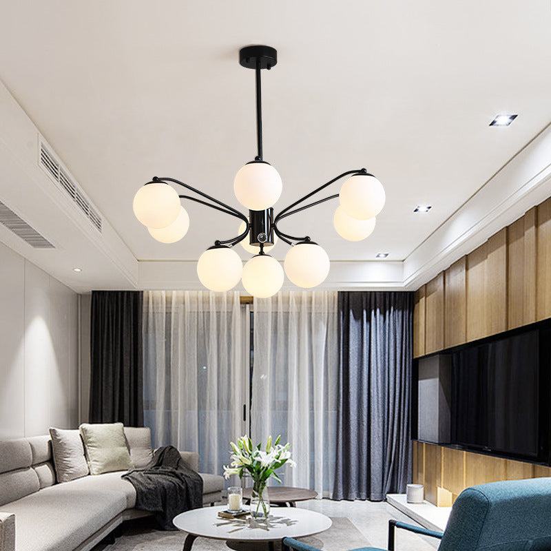 Black Curved Arm Chandelier With White Glass Ball Modern Hanging Ceiling Light (3/5/9 Lights) 9 /