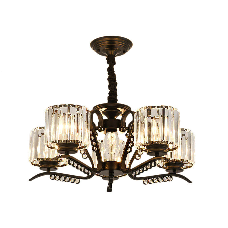Vintage Style Black Crystal Drum Chandelier - 3/5 Head Suspension Lamp for Dining Room