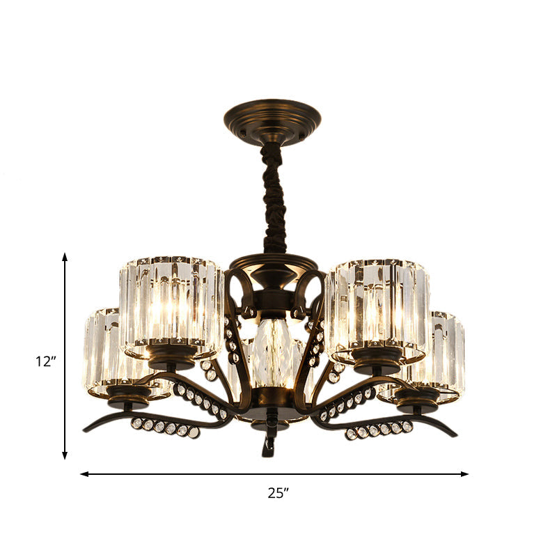 Vintage Style Crystal Drum Chandelier - Elegant Black Suspension Light For Dining Room