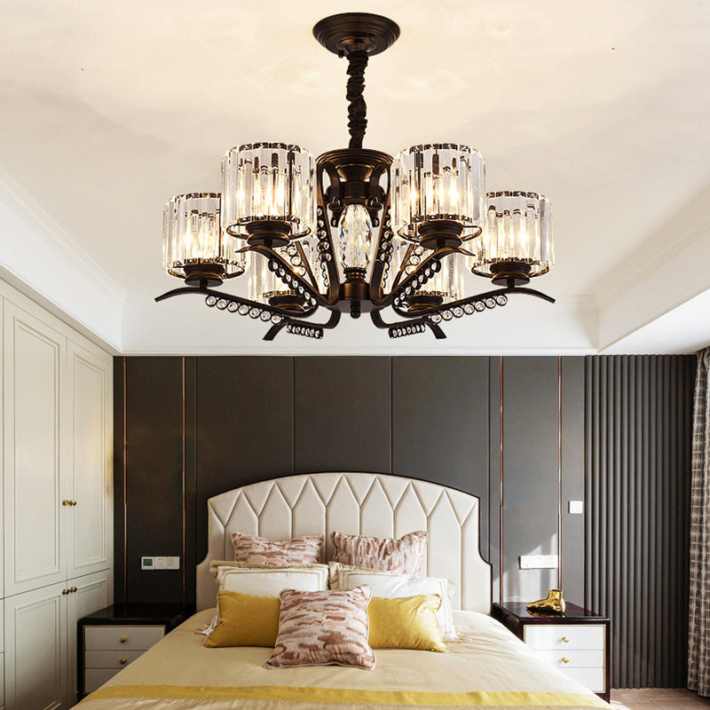 Vintage Style Black Crystal Drum Chandelier - 3/5 Head Suspension Lamp for Dining Room