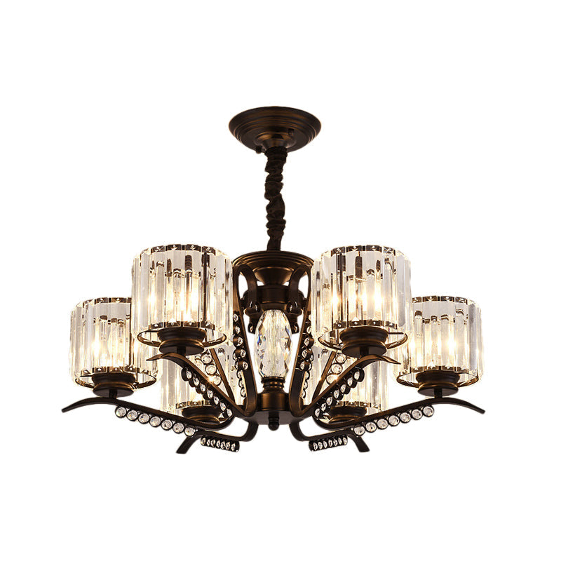 Vintage Style Black Crystal Drum Chandelier - 3/5 Head Suspension Lamp for Dining Room
