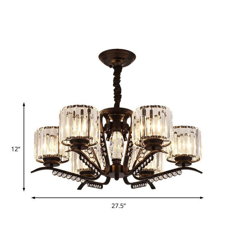 Vintage Style Black Crystal Drum Chandelier - 3/5 Head Suspension Lamp for Dining Room