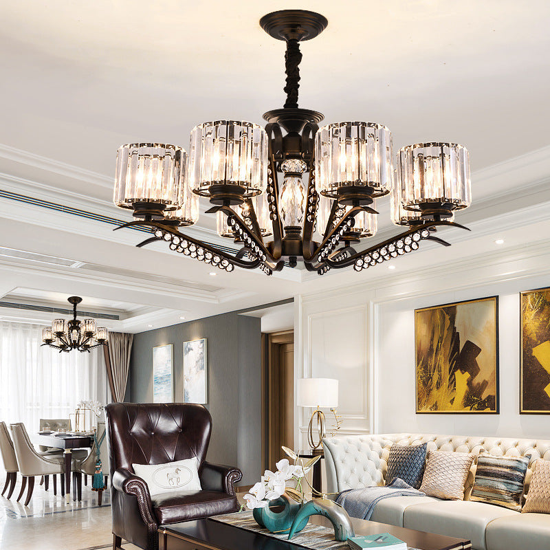 Vintage Style Black Crystal Drum Chandelier - 3/5 Head Suspension Lamp for Dining Room