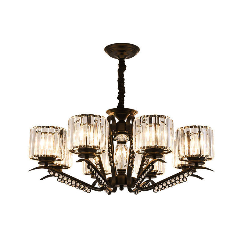 Vintage Style Crystal Drum Chandelier - Elegant Black Suspension Light For Dining Room