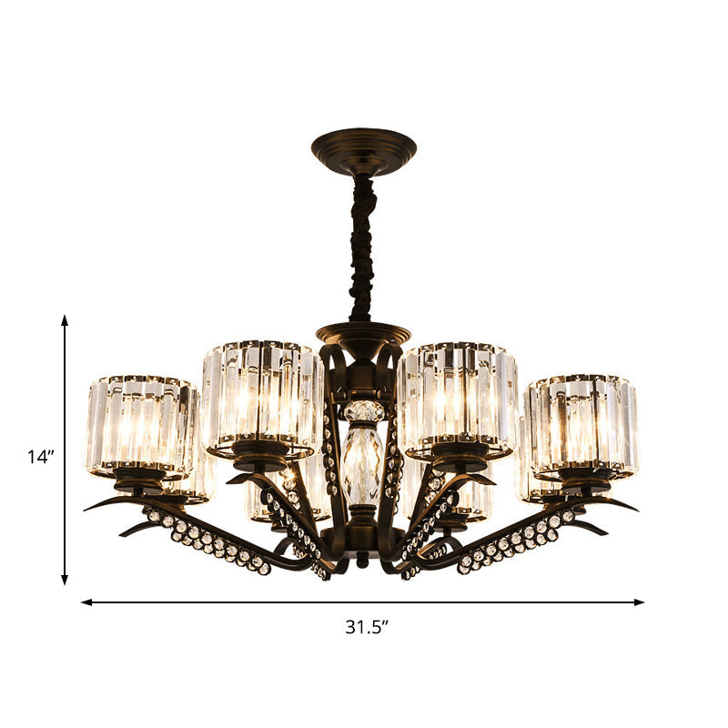 Vintage Style Black Crystal Drum Chandelier - 3/5 Head Suspension Lamp for Dining Room