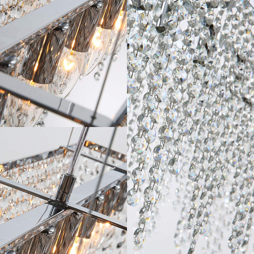 Contemporary Crystal Pendant Light Fixture - 8-Light Ceiling Hanging Light in Chrome Finish