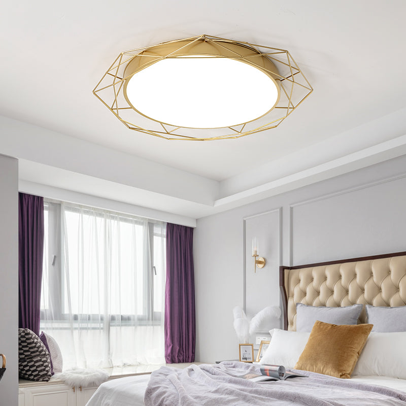 Plafonnier encastré métallique – Cadre rond en fil de fer doré/noir nordique – Idéal pour la chambre à coucher – Largeur de 21,5"/25,5"
