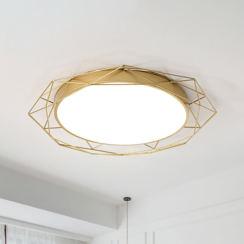 Plafonnier encastré métallique – Cadre rond en fil de fer doré/noir nordique – Idéal pour la chambre à coucher – Largeur de 21,5"/25,5"