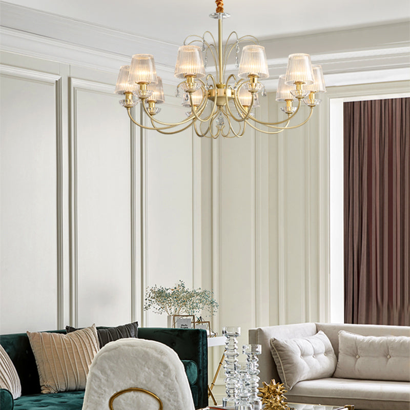 Modern Gold Ribbed Glass Cone Chandelier with 6/8/10 Lights - Elegant Hanging Ceiling Light for Living Room