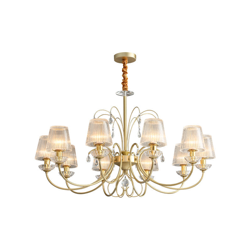 Modern Gold Ribbed Glass Cone Chandelier with 6/8/10 Lights - Elegant Hanging Ceiling Light for Living Room