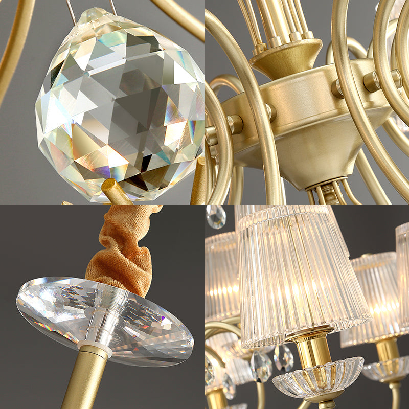 Modern Gold Ribbed Glass Cone Chandelier with 6/8/10 Lights - Elegant Hanging Ceiling Light for Living Room