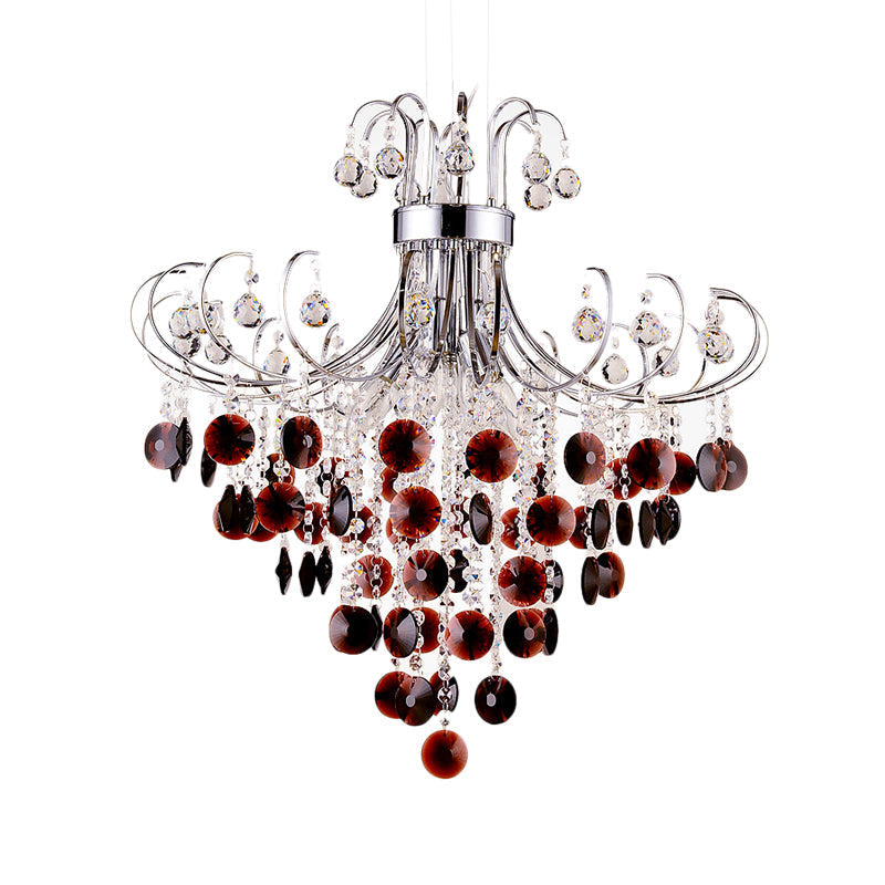 Burgundy Crystal Pendant Light with Chrome Finish - 4 Light Modern Chandelier for Bedroom