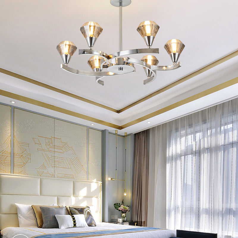 Sputnik Design Diamond Crystal Chandelier Light - Modern Ceiling Lamp Fixture with 6/8/10 Lights in Chrome/Gold