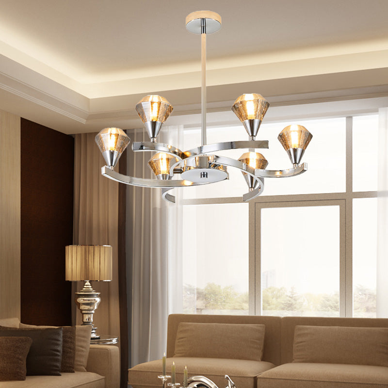 Sputnik Design Diamond Crystal Chandelier Light - Modern Ceiling Lamp Fixture with 6/8/10 Lights in Chrome/Gold