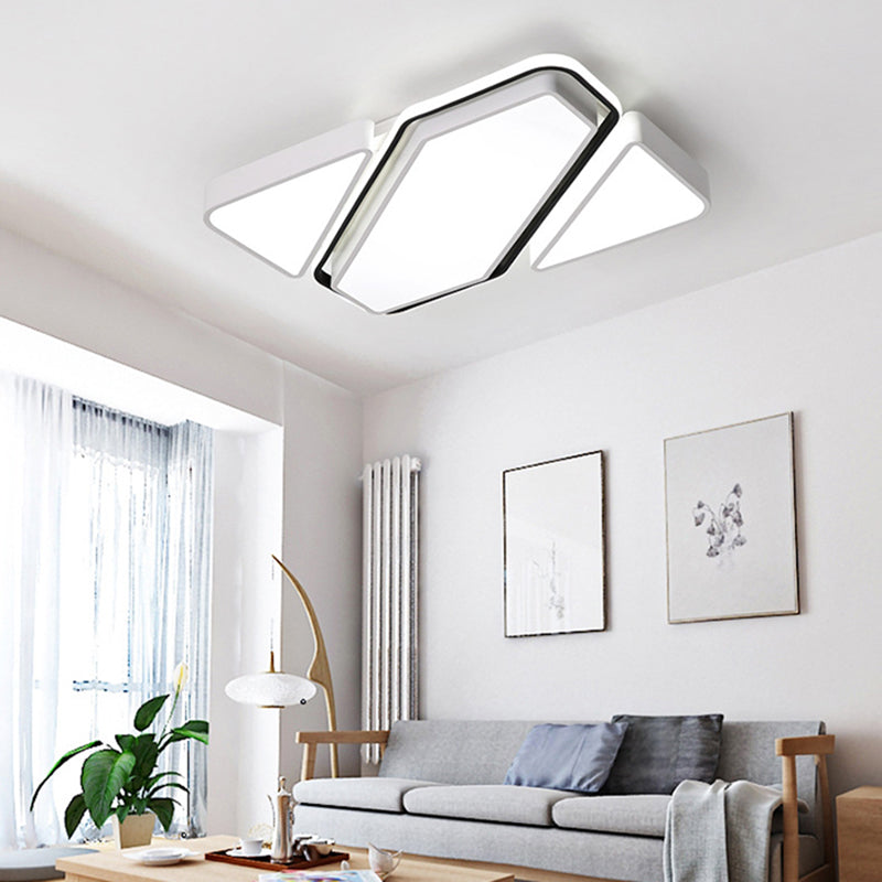 Modern Metal White LED Flush Ceiling Light with Acrylic Diffuser - Spliced Rectangle Design, 25.5"/37.5" W