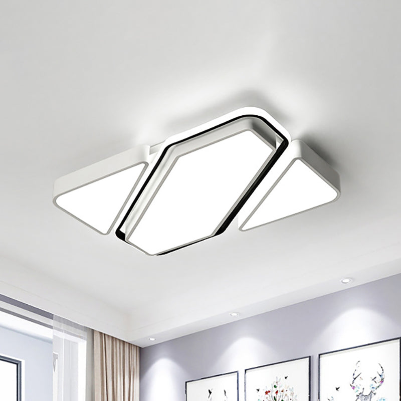 Modern Metal White LED Flush Ceiling Light with Acrylic Diffuser - Spliced Rectangle Design, 25.5"/37.5" W