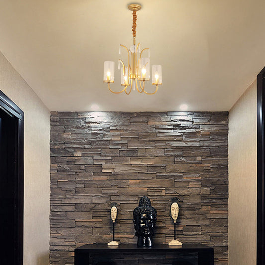 Modernism Glass Pendant Chandelier with Crystal Accent, Gold Finish - 4/6/8 Lights