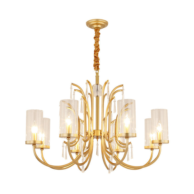 Lustre suspendu en verre moderniste avec accent en cristal, finition dorée - 4/6/8 lumières