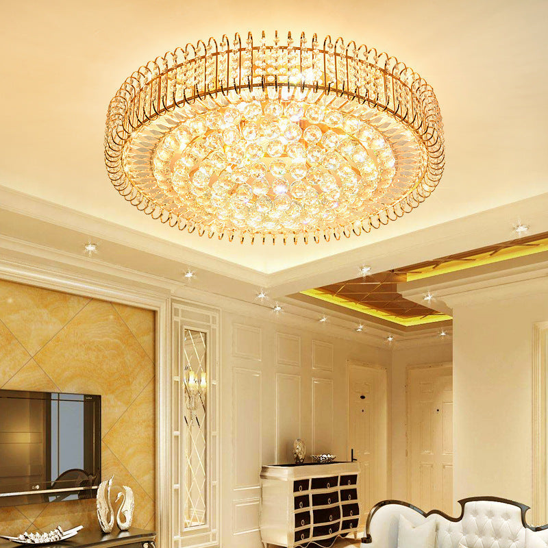Vintage Gold Flush Ceiling Light With Clear Crystal Ball And Metallic Finish - 12/18 Diameter / 12