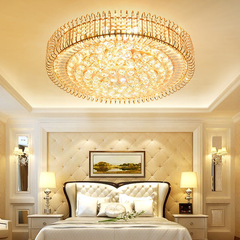 Vintage Gold Flush Ceiling Light with Clear Crystal Ball and Metallic Finish - 12"/18" Diameter