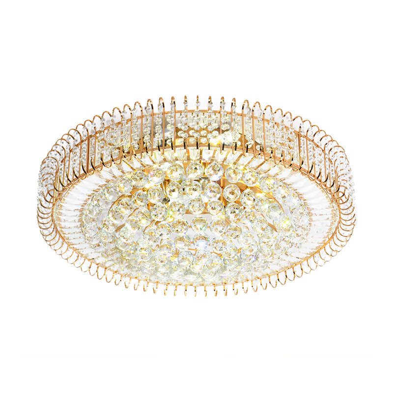 Vintage Gold Flush Ceiling Light with Clear Crystal Ball and Metallic Finish - 12"/18" Diameter
