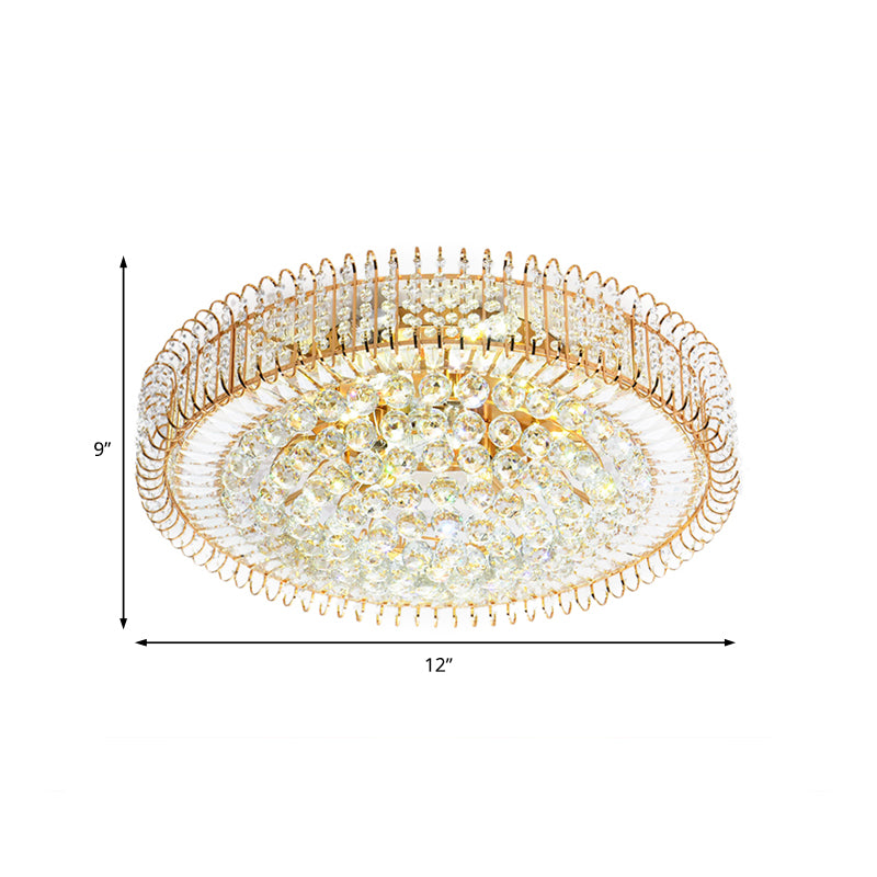 Vintage Gold Flush Ceiling Light with Clear Crystal Ball and Metallic Finish - 12"/18" Diameter