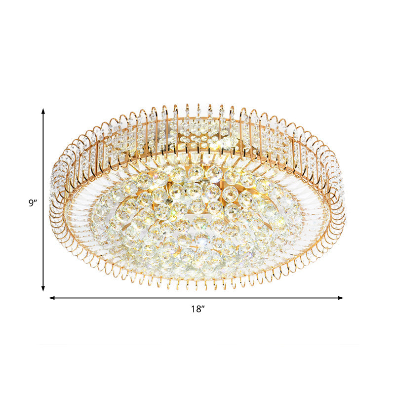 Vintage Gold Flush Ceiling Light with Clear Crystal Ball and Metallic Finish - 12"/18" Diameter