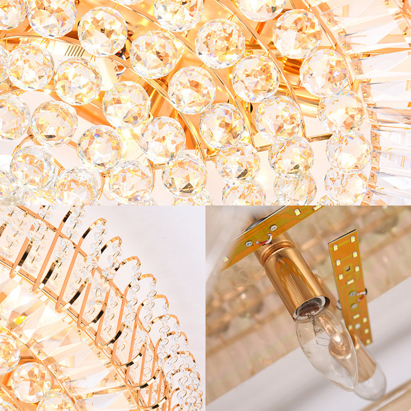 Vintage Gold Flush Ceiling Light with Clear Crystal Ball and Metallic Finish - 12"/18" Diameter