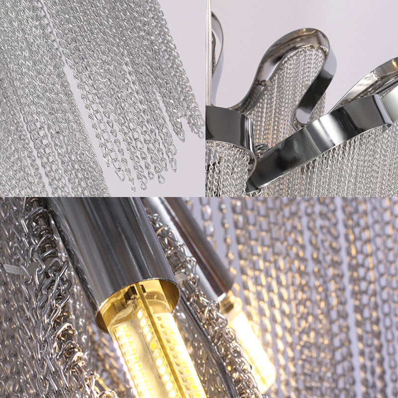 Modern Nordic Style Silver Chandelier with Tassel Metal Accents - 4-Light Hanging Ceiling Fixture