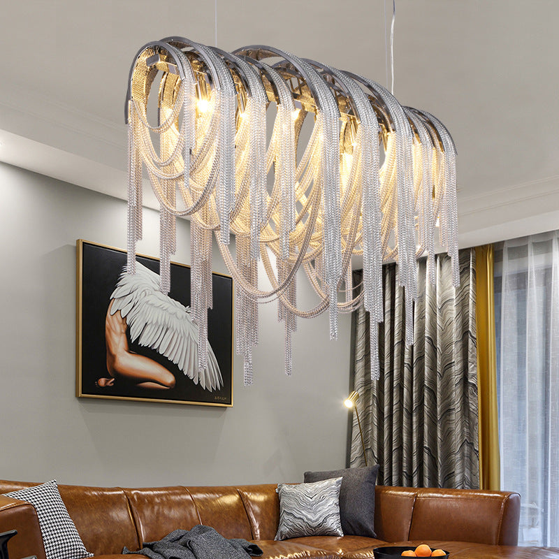 Contemporary Nordic Style Metal Tassel Chandelier - 7 Lights - White Ceiling Lamp Kit