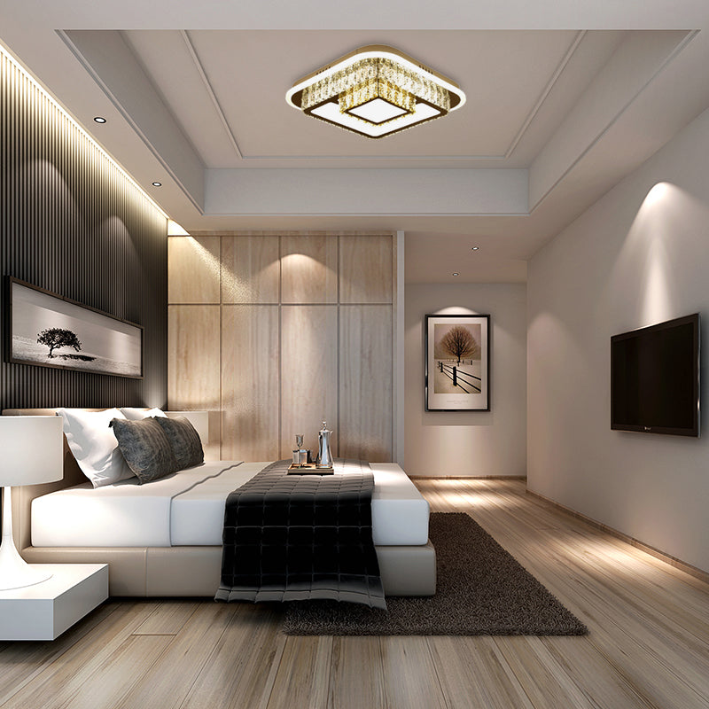 Plafonnier carré/en forme de fleur moderne - LED en cristal transparent - Blanc - Chambre