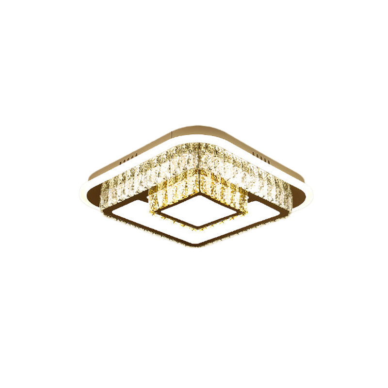 Plafonnier carré/en forme de fleur moderne - LED en cristal transparent - Blanc - Chambre