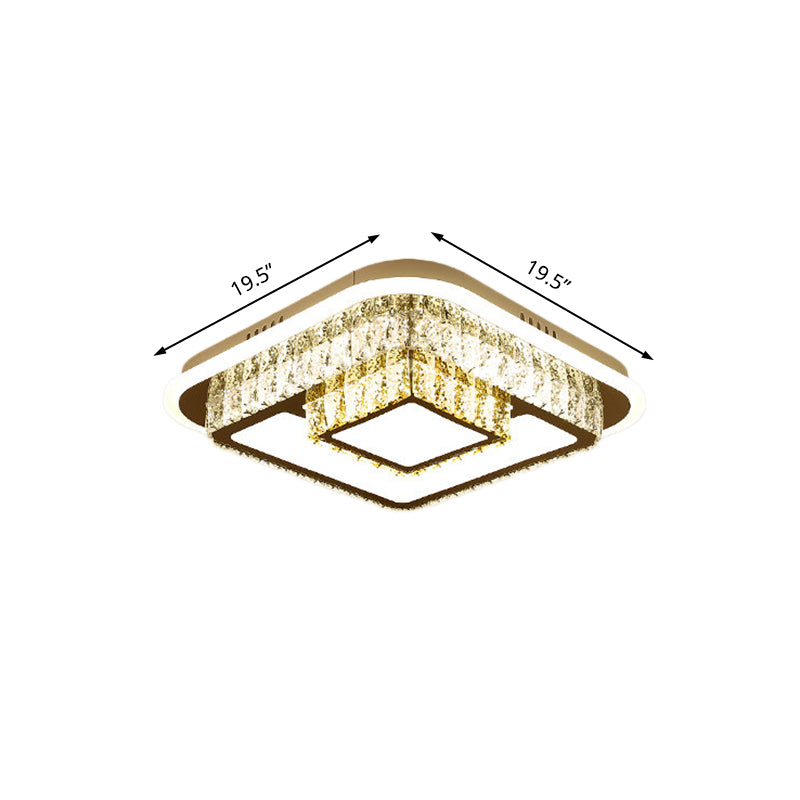 Plafonnier carré/en forme de fleur moderne - LED en cristal transparent - Blanc - Chambre
