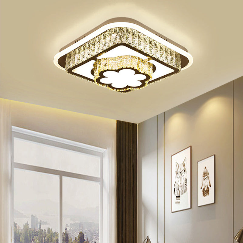 Plafonnier carré/en forme de fleur moderne - LED en cristal transparent - Blanc - Chambre