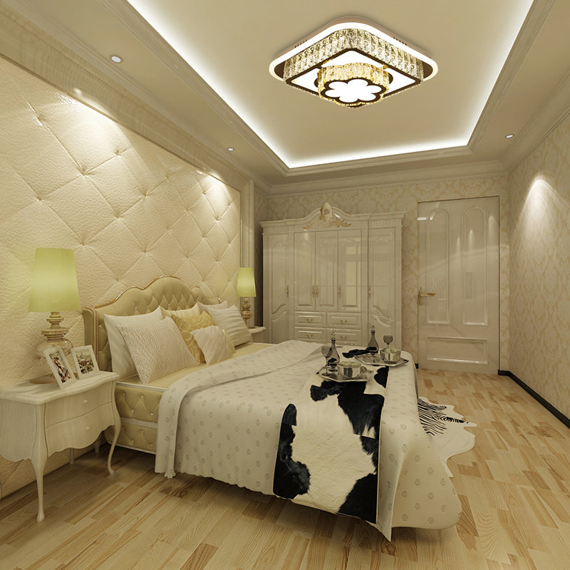 Plafonnier carré/en forme de fleur moderne - LED en cristal transparent - Blanc - Chambre
