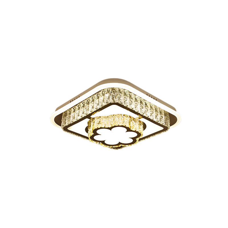 Plafonnier carré/en forme de fleur moderne - LED en cristal transparent - Blanc - Chambre