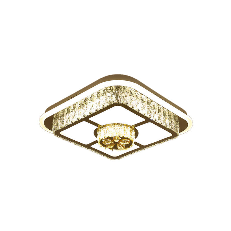 Plafonnier carré/en forme de fleur moderne - LED en cristal transparent - Blanc - Chambre